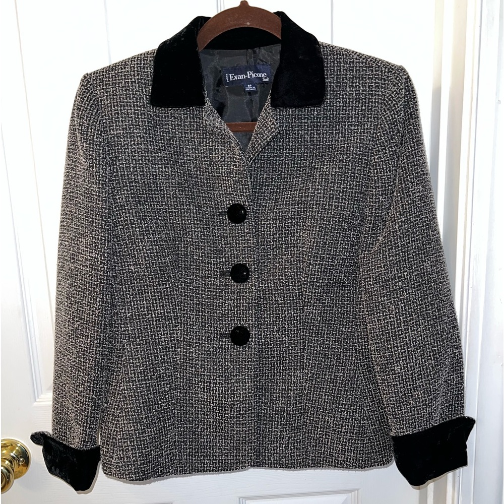 Vintage Evan Picone Black & White Gray Suit Jacket Sz 6P
